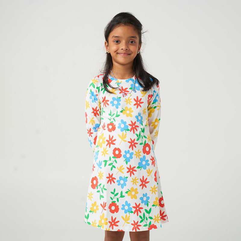 White Floral Printed Dress